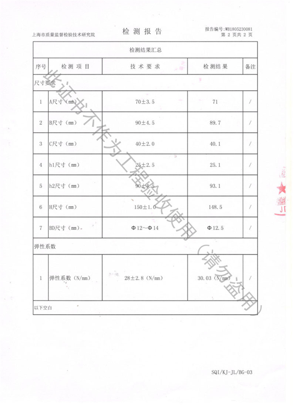 ZTY型吊式弹簧减震器检测报告“上海质监局